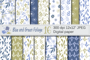 Blue & Green Hand Drawn Floral Digital Paper
