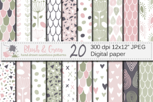 Blush Pink and Green Seamless Digital Paper