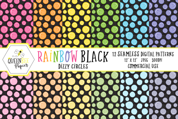 Seamless Rainbow Black Circles Digital Paper